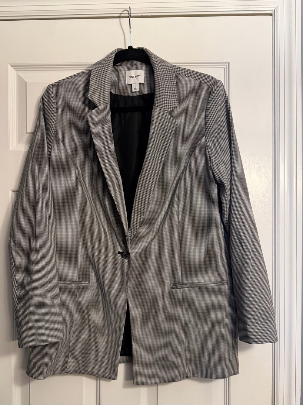 Nine West Black & White Gingham Single-Button Blazer, Women’s L